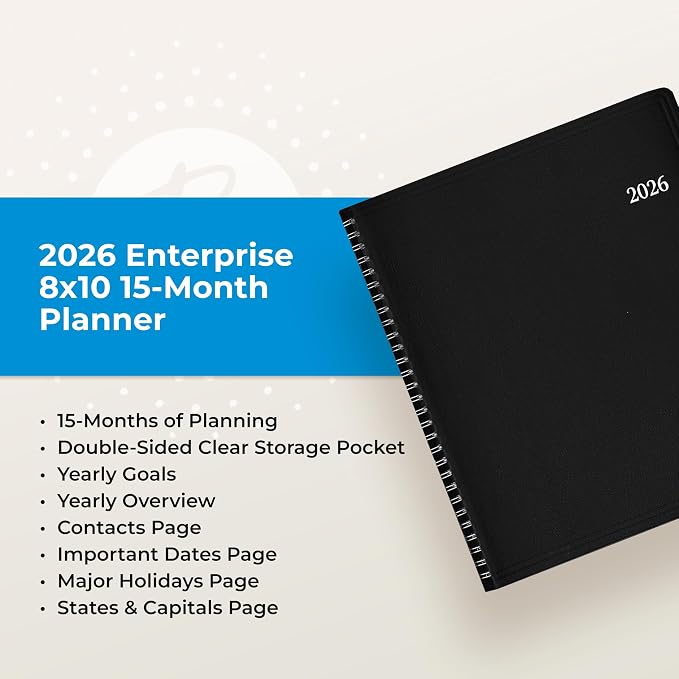 Blue Sky 2026 15-Month Monthly Planner Calendar, 8"x10", Enterprise