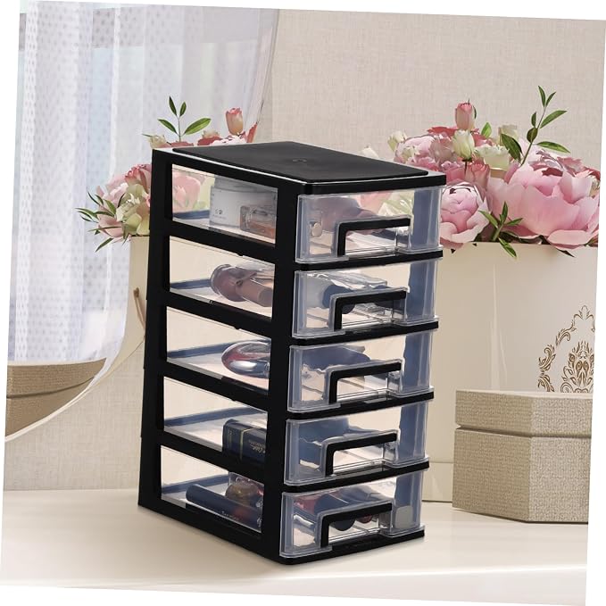 5-Tier Plastic Drawer Storage Cabinet Portable Organizer for Office Desk Study Room Desktop Supplies 12.40X8.66X5.98 Inches