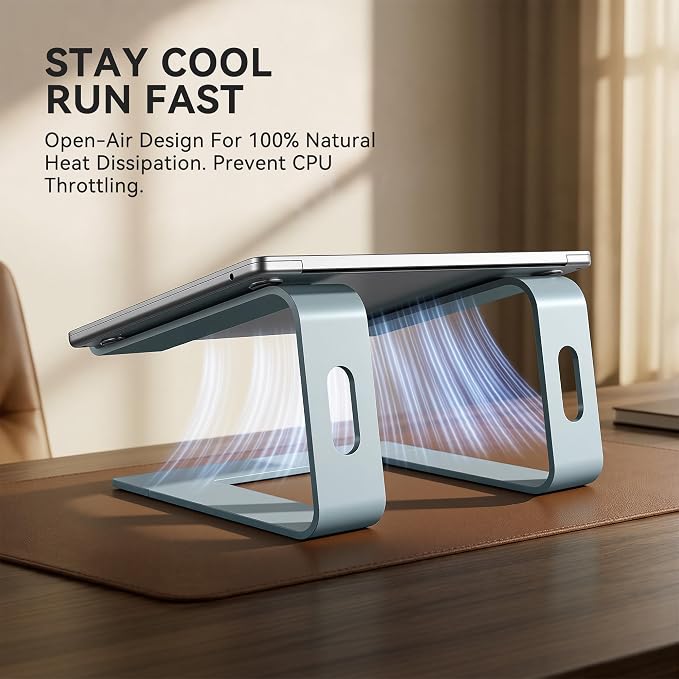 SOUNDANCE Laptop Stand, Aluminum Computer Riser, Ergonomic Laptops Elevator for Desk, Metal Holder Compatible with 10 to 15.6 Inches Notebook Computer, Aquamarine