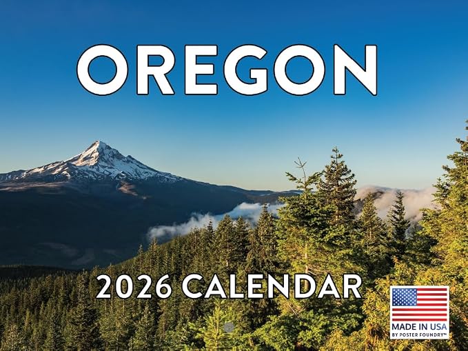 Oregon Calendar 2026 Wall 12 Month Monthly OR Scenic Souvenirs Oregonian Themed Gifts | American Made In The USA