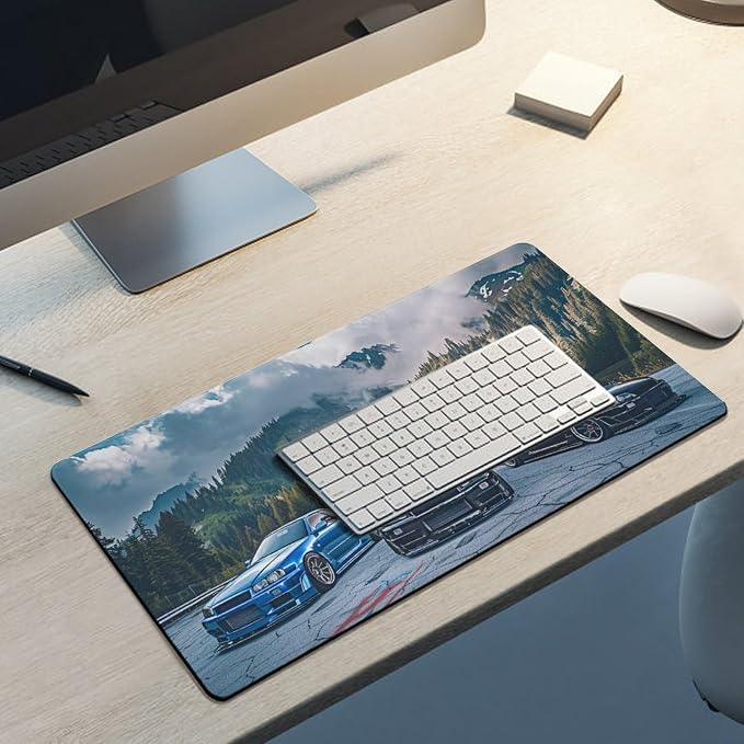 Car Large Mouse Pad Gaming R34 Sport Car Stance Mountain Landscape Desk Mat Big Mousepad Extended Keyboard Computer Pad Office Desk Organizers and Accessories 30x60cm, Style