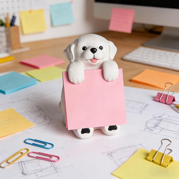 Dog Pop-Up Sticky Note Dispenser for 3x3 in Notes, Black & White | Includes 100 sheets, handmade resin desk decor for office, home or classroom; gift for teachers, coworkers and dog lovers