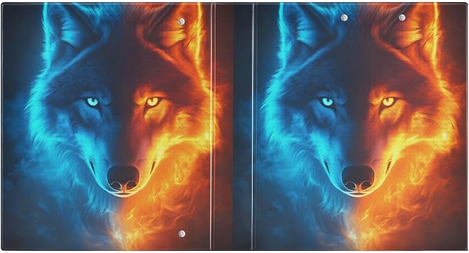 Aslsiy Kids 3 Ring Binder 1.5 Inch Water and Fire Wolf (4) Girls Round Clipboard Binder Decorative Harcover Binders Organizer for Office School Supply
