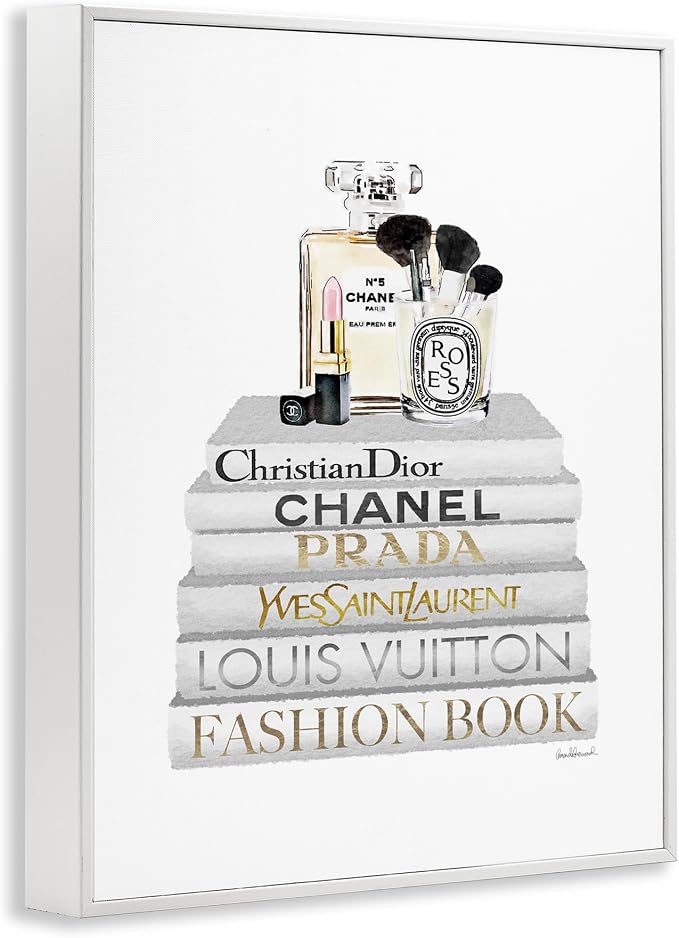 Bookstack Makeup Accessories Glam, 11 x 14 Inch Framed Giclée Print | Stupell Industries · By Amanda Greenwood · Ready to hang · Stylish gift for book and beauty lovers · Made in USA