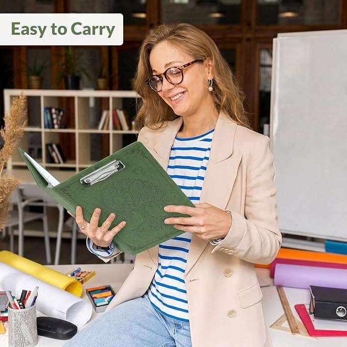 SKYDUE 1 Inch 3-Ring Binder with Clipboard, PU Binder with 5 Dividers, Notepad, Stickers & Pockets for Work and School - Aesthetic Binder (Letter Size)