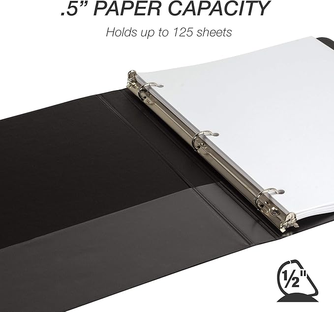Samsill Durable 0.5 Inch Binder, Customizable Clear View Cover, Black, 24 Pack, Each Holds 125 Pages, Pallet of 768 Binders in 32 Cartons