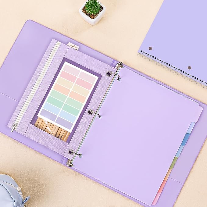 SKYDUE School Supplies Set – 1" 3-Ring Binder, 2 Expanding File Folders, 3 Spiral Notebooks, 8 Tab Dividers & Pencil Pouch – Cute Stationery for High School Stude, College Essentials Purple
