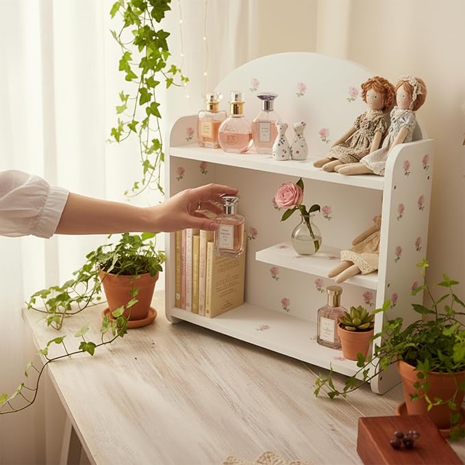 Cute Desk Organizer, Back To School Accessories White Desktop Shelf for Kid | 3-Tier Wooden Desktop Shelf, Desk Organizers for Study Room Bedroom Living Room, Cute Bohemian GIfts for Girls