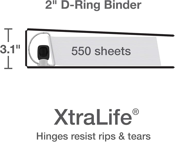 Oxford 3 Ring Binders, Binders for School and Office, 2 Inch ONE-Touch Easy Open D Rings, 3-Sided View Binder Covers, Xtralife Hinge, Non-Stick, PVC-Free, White, 530-Sheet Capacity, 4 Pack (79910)