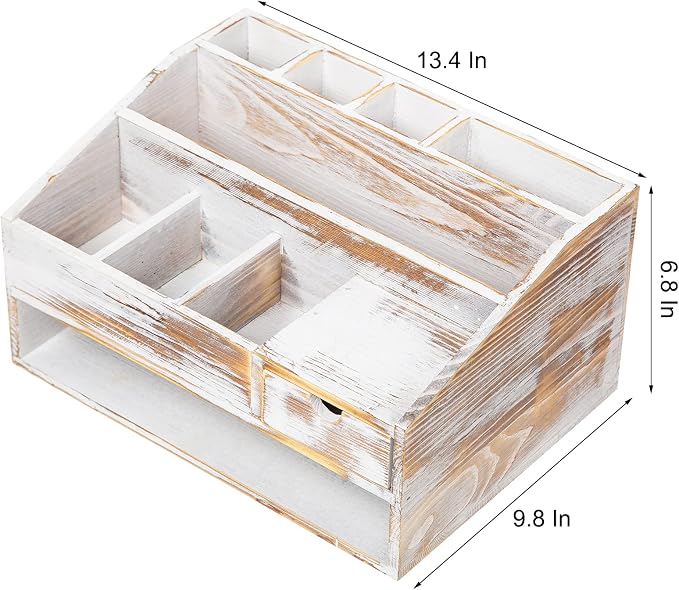 Wood Desk Drawer Organizers with File Organizer Pen holder Office Decor combo Organization Home Can Arrange calculators scissors pens note papers, etc. (washed white)
