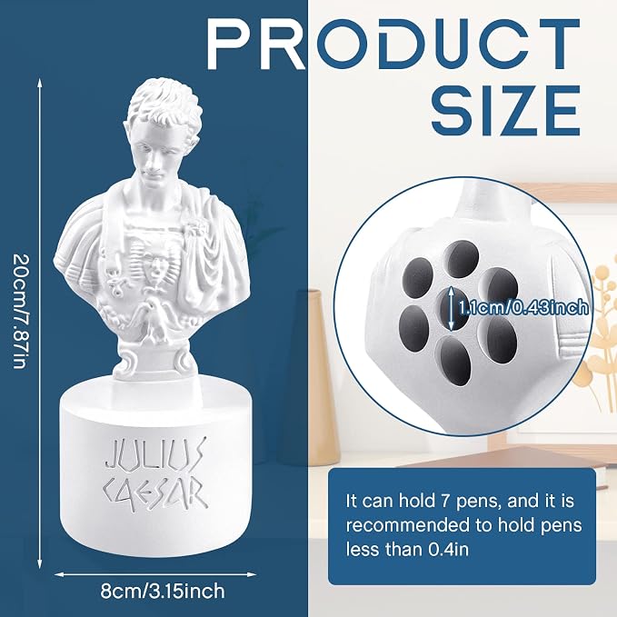 Jecery Julius Caesar Pencil Holder and Fun Caesar Pen Holder Resin Creative Furniture Decoration Bust Statue Pen for Back to School Gifts Desk Teacher Office Organizers Gift Decor