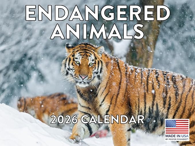 Endangered Animal Calendar 2026 Wildlife Monthly Wall Calender 12 Month | American Made In The USA