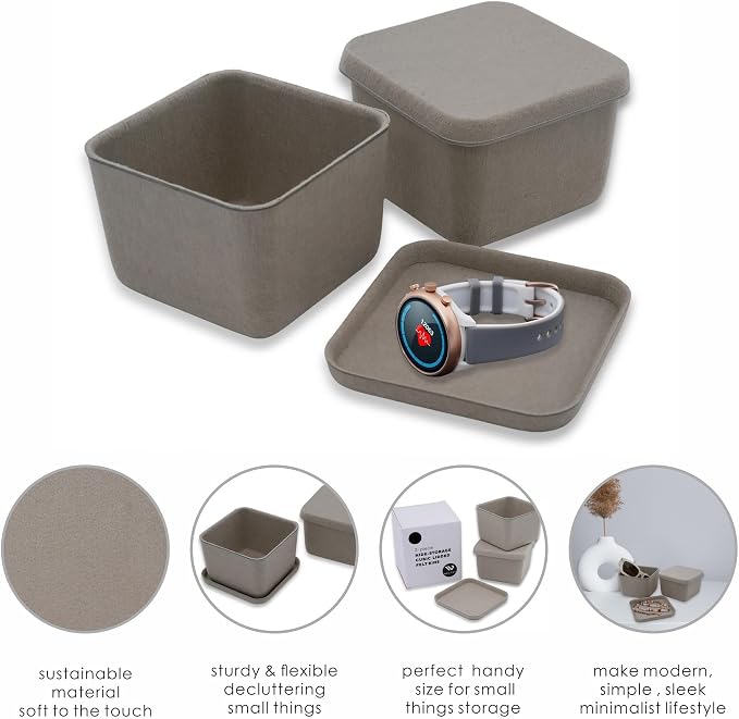 2pc Lidded Felt Desktop Stackable Storage Container with Lid, Stone