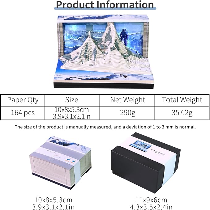 3D Time Piece Calendar, 2027 Desk Calendar With LED Light, 3d Tree Memo Pad Creative Desk Calendar, Christmas Gift for Colleague Friend, Desktop Decoration (Mount Everest)