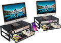 Ekisemio 2-Pack 2-Tier Monitor Stand Riser with Drawer, Metal Computer Desk Organizer for Home Office, Black