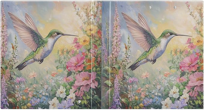 Flower Hummingbird Binder 1.5 Inch Binder with Clipboard&Pockets, Retro Vintage Humming Bird Floral Hardcover Binders 3 Ring, Heavy Duty Large File Folder for Office School Supplies