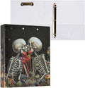 Romantic Gothic Skeleton Binder 1.5 Inch Binder with Clipboard&Pockets, Goth Floral Mushroom Hardcover Binders 3 Ring Heavy Duty Large File Folder for Office School Supplies-Holds 200 Sheets