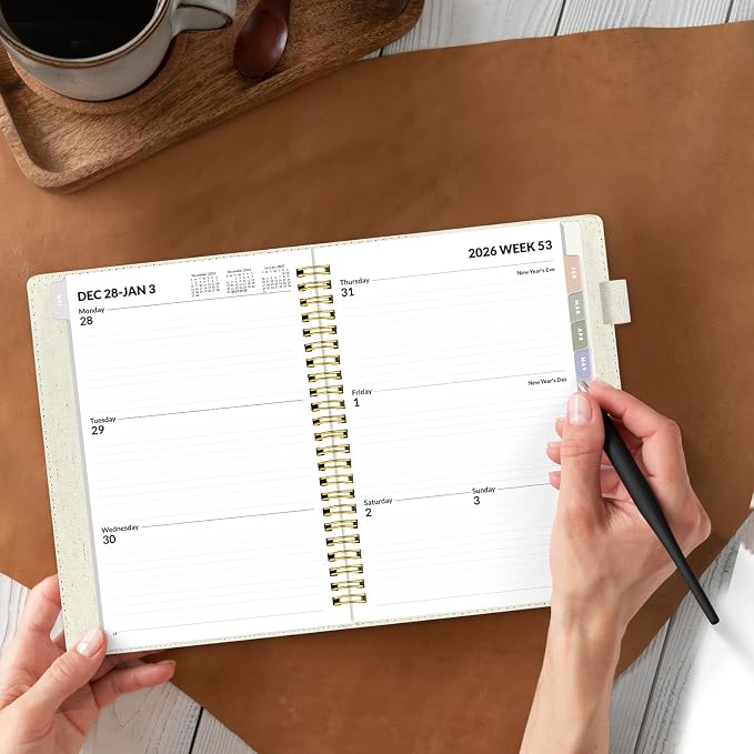 SUNEE 2027 Weekly & Monthly Planner 6.2"x8.5"- 12 Month (January 2027 - December 2027), Vegan Leather Cover, Pocket, Bookmark, Notes, Monthly Tab, Beige
