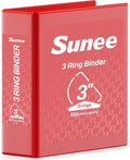 SUNEE 3 Ring Binder 3 Inch D Ring, Clear View Large Binder Three Ring PVC-Free (Fit 8.5x11 Inches) for School or Office Supplies, Dark Red, 1 Pack