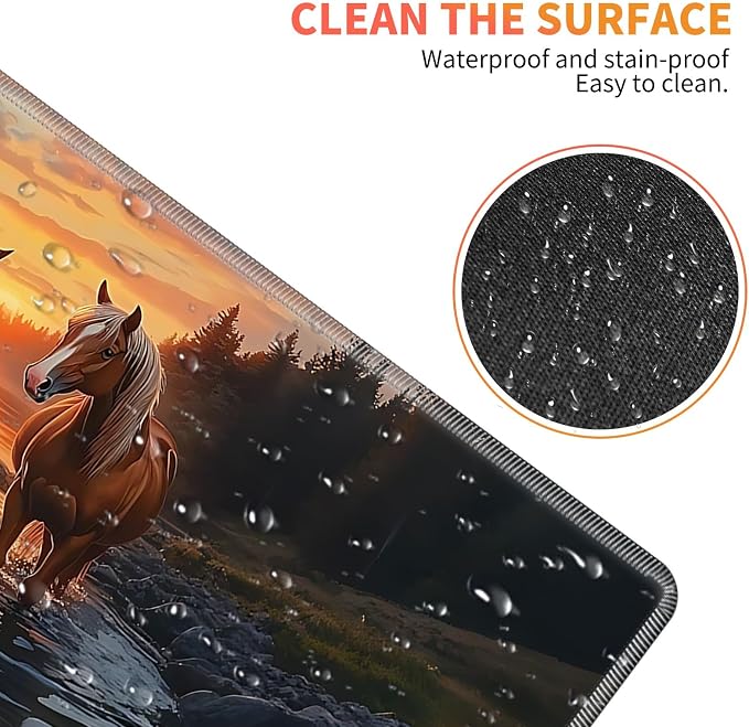 Desk Mat Large Gaming Mouse pad Set 31.5x11.8 inch [4in1Mousepad + Keyboard Wrist Rest+Mouse Wrist Rest+Coaster ] with Ergonomic Desk Pad for Home Office Table Computer - Oil Art Horse
