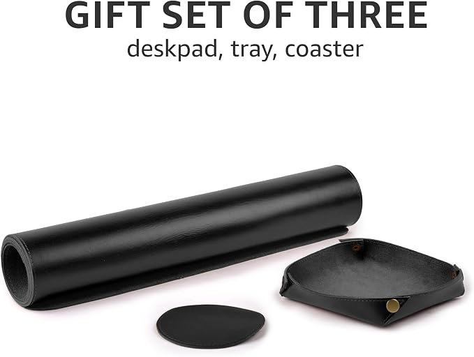 LEATHER VILLAGE Real Leather Desk Pad 3mm Thick Double Layer Desk Mat Black | 32''x16'', Cover Blotter Large Full Grain Protector for Keyboard, Mouse & Laptop, Office Table Mat & Desktop Accessories