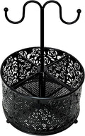 Pen Holder for Desk,360 Degree Rotating Pencil Holder Organizer | 4 Compartments,Large Capacity Pencil Holder for Desk,Metal Rust Prevention Pen Organizers(Pattern of Roses, With Hook)