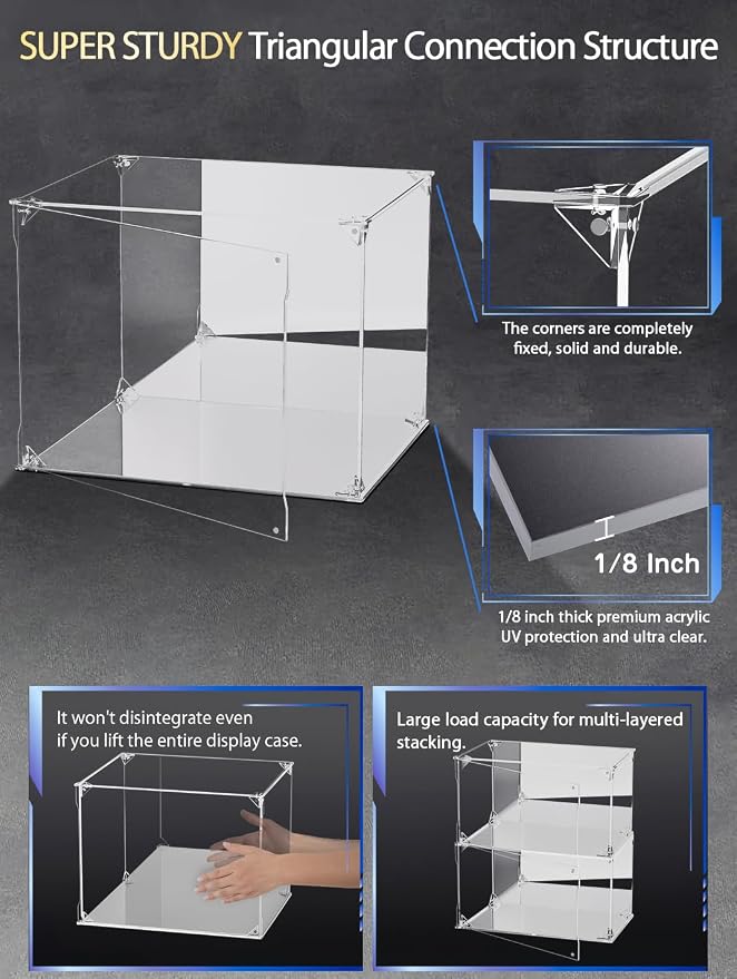 Clear Acrylic Display Case with Mirrored Back and Base, UV Protected Acrylic Box with Magnetic Door, Dustproof Display Box Showcase for Collectibles, Figures, Models, Toys (15.7x12x12inch)