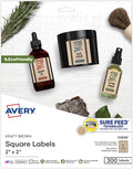Avery Kraft Brown Square Labels with Sure Feed Technology, 2" x 2", Print to the Edge, Laser/Inkjet Printable Labels, 300 Total (22846)