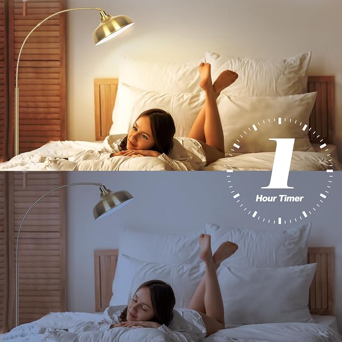 Gold Floor Lamps for Living Room- Arc Floor Lamps over Coach Lamp 70” | Dimmable Floor Lam with 9W Bulb, 360° Adjustable Metal Shade, Remote Control, Gold Mid Century Modern Floor Lamp for Bedroom