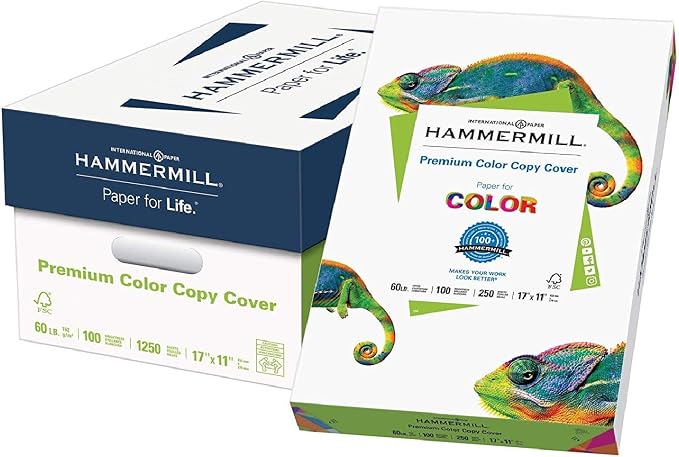 Hammermill Cardstock, Premium Color Copy, 100 lb, 17 x 11 - 3 Pack (750 Sheets) - 100 Bright, Made in the USA Card Stock, 133202C, White
