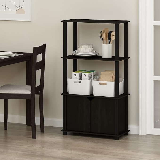 Furinno GO GREEN Storage Shelves, 4-Tier Book Shelf, Bookcase, Display Shelf with Open Shelf and Closed Storage, for Organization and Storage, Living Room, Garage, Home Office, Espresso