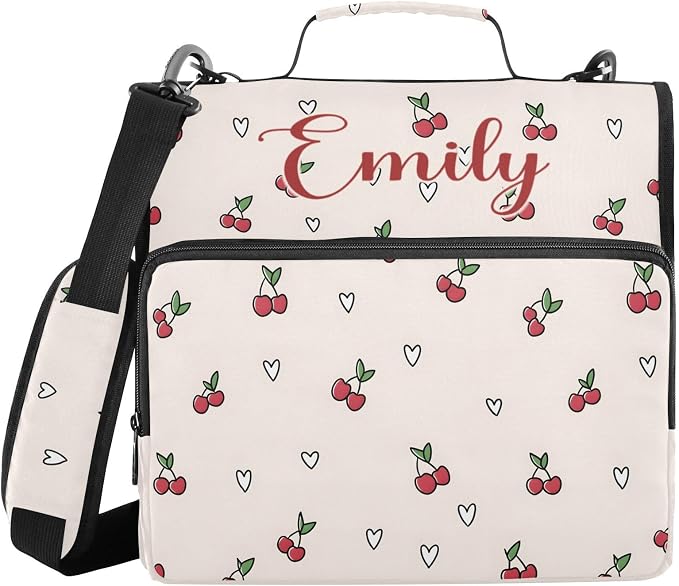 Custom Personalized Name Cute Cherry Heart Pattern Zipper Binder 3 Ring
