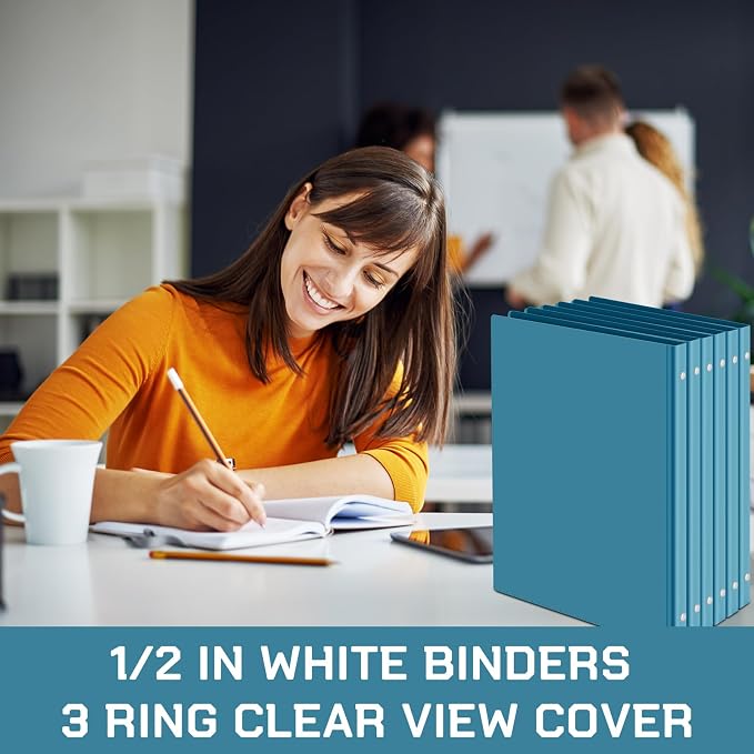 Fulmoon 12 Pcs Economy View 3 Ring Plastic Binder 12.2 x 9.8 Inch Plastic Round Ring Binders with Pockets Notebinder for Meetings for Home, Office, School(Turquoise, 1/2 Inch)