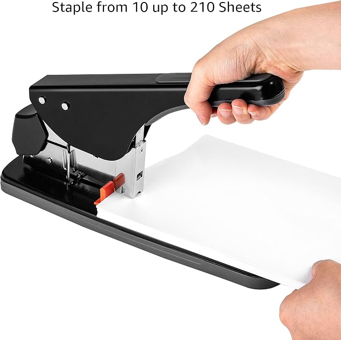Amazon Basics Effortless Heavy-Duty Stapler, 210 Sheets High Capacity, Large Office Stapler with 1000 Staples, Black