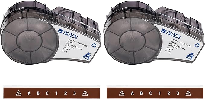 Brady Authentic (M21-375-595-BR) All-Weather Vinyl Label for Indoor/Outdoor ID, Lab and Equipment Labeling, White on Brown- ForM210, M210-LAB, M211, BMP21-PLUS and BMP21-LAB Printers, 375" W, 21' L