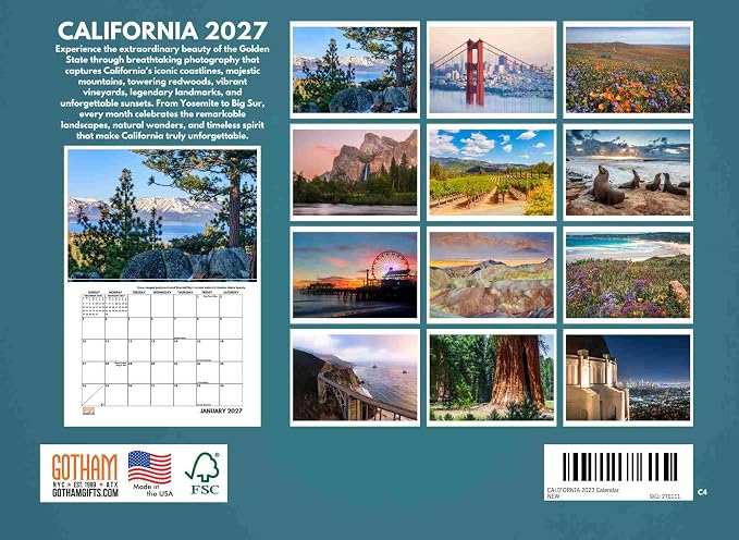 California Calendar 2027 Monthly Wall Calender 12 Month