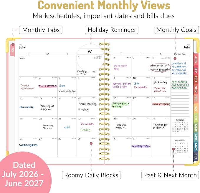 Forvencer Academic Planner 2026-2027, Calendar Jul 2026-Jun 2027, 6" x 8"