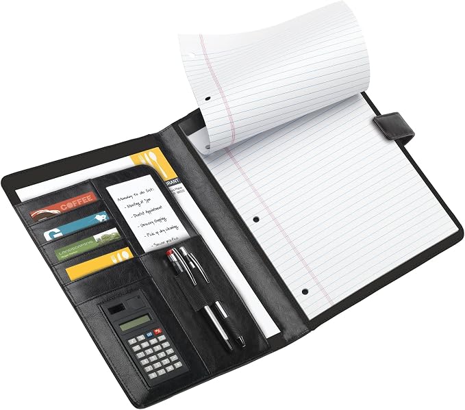 Office Depot® Brand Padfolio with Magnetic Closure and Calculator, 11 1/10"H x 10 1/2"W x 1 3/10"D, Black