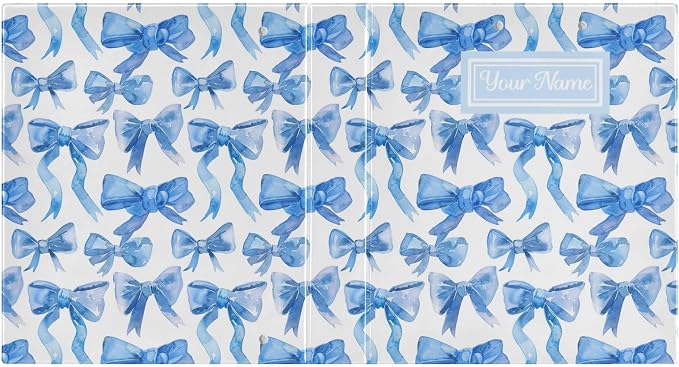Custom Blue Ribbon Bows Personalized 3 Round Ring Binders | 1.5 Inch Binder with Clipboard, PVC Pockets, Work Organizer, Holds 200 Sheets for School Office 1 Pack