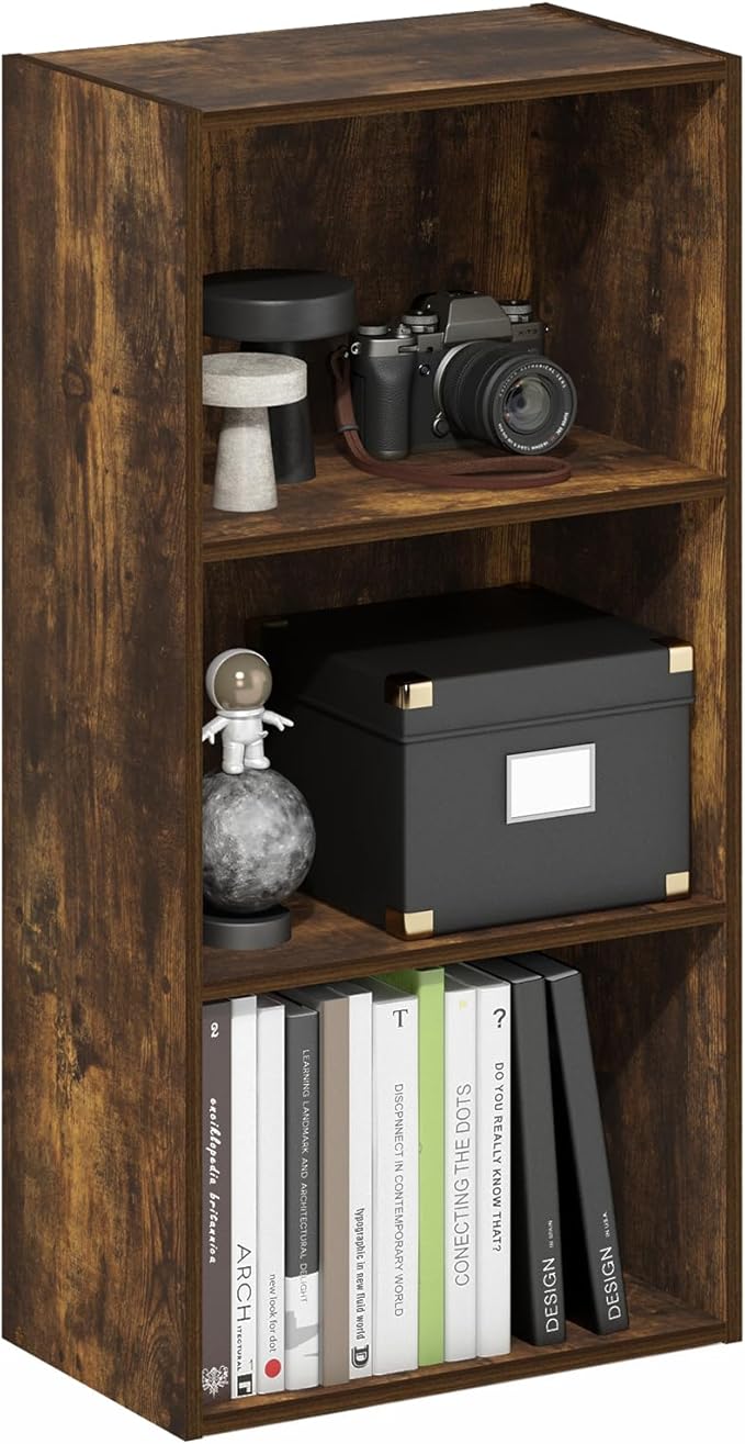 Furinno LUDER Book Shelf, 3-Tier Modern Bookshelf, Open Shelves Bookcase, 9.3" x 16" x 31.4", for Living Room, Bedroom, Home Office, Amber Pine