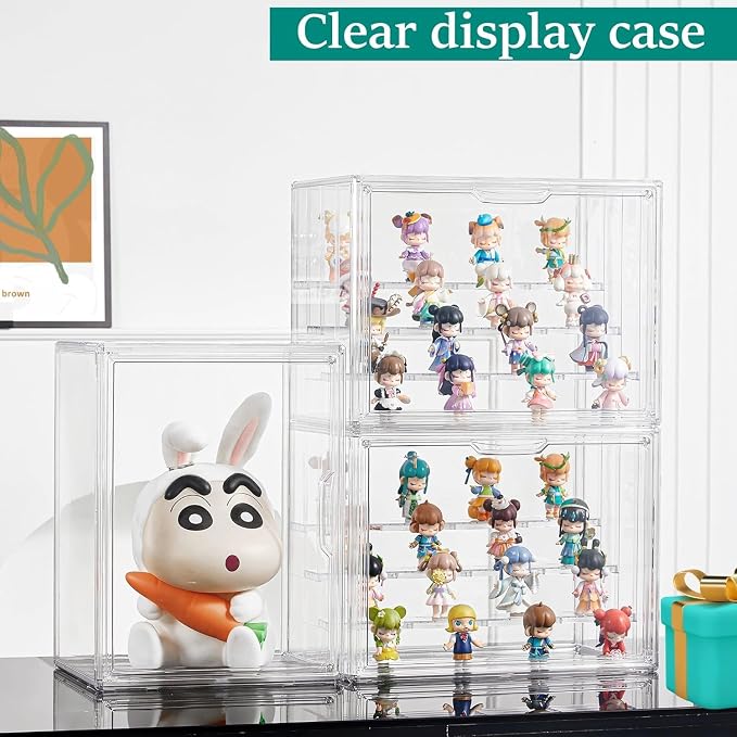 Attelite Acrylic Display Case for Collectibles 4 Tiers Clear Showcase,3Pcs | 3 Adjustable Dividers, Clear Acrylic Box for Figures, Tool-free Assembly,Magnetic Door, Dustproof,thicken plastic