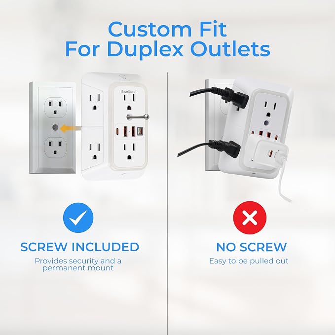 Surge Protector Outlet Extender, 6 Outlets & 4 USB Ports with Fast Charging Type C PD 20W, Night Light, 3-Sided Power Strip, Multi Plug Wall Charger for Home, Office, Travel, Cruise Ship
