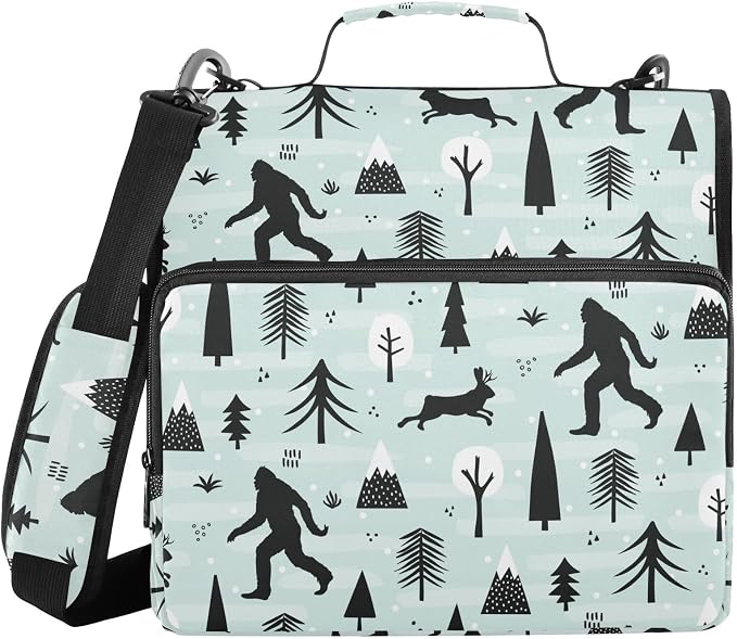 Sasquatch Print Zipper Binder Bag 3 Ring with Shoulder Strap & Handle Multi Pocket Binder Organizer Bag Large Capacity for School Office Supplies