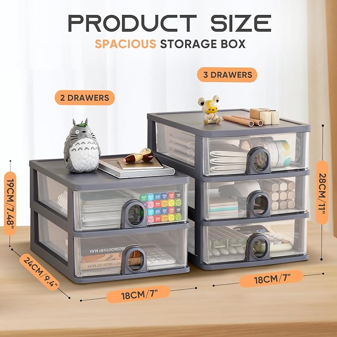 Desktop Storage Drawers Desk Organizer with Drawers, 3 Drawers Organizing Drawers Clear Small Plastic Storage Drawers for Crafts, Accessories, Stationeries, Office Supplies, Pens (1Pack)