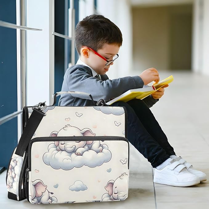 3 Ring Zipper Binder with Shoulder Strap Elephants Animal Forest 2 Inch Zippered Binder Bag 500 Sheet Capacity Multi Pockets for School Supplies