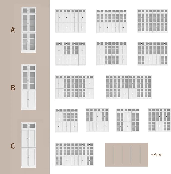 TUSY 85.5" Modern Tall Bookcase with Glass Doors, 7-Tier Wood Bookshelf with Storage for Home Office, Large Curio Cabinet for Living Room, Office, Bedroom, Family Room (White, A)