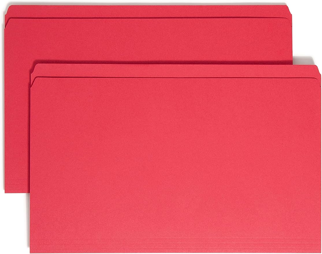 Smead File Folder, Reinforced Straight-Cut Tab, Legal Size, Red, 100 per Box (17710)