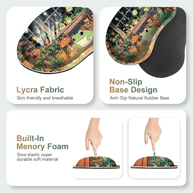 Large Gaming Mouse Pad Set, 4 in 1 Ergonomics Keyboard Desk Mat with Memory Foam Wrist Rest, Computer PC Extended Game Mousepad, Non-Slip Desk Matt Easy Typing Pain Relief I Frog & Mushroom