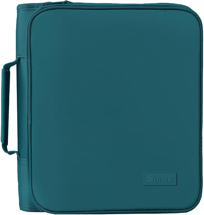 SUNEE Zippered Binder Bag with Handle, 2-Inch 3-Ring O-Ring, 500-Sheet Capacity, Includes Zip Pocket, 5-Tab Expanding File Folder, Multi-Pocket Organizer Binder for Middle School, Dark Teal-Green