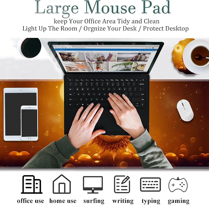 Extended Gaming Mouse Pad 31.5" x 11.8", with Edge Stitching, Non-Slip Rubber Base Keyboard Pad, Suitable for Work, Game, Office, Home and Coasters, Sun Smile Face